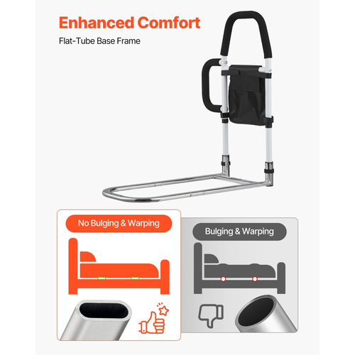 VEVOR Ράγα Κρεβατιού για Ηλικιωμένους, Ράγες Υποβοήθησης Κομοδίνου με Πλαϊνή Λαβή και Χειρολαβή PU, Ρυθμιζόμενο Ύψος Ράγα Κομοδίνου από Σωλήνα από Ανθρακούχο Χάλυβα, Μπάρες Κρεβατιού για Ηλικιωμένους & Ασθενείς, Ταιριάζει σε King, Queen, Ολόκληρο, Μονόκλινο