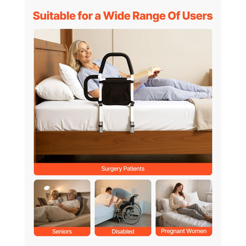 VEVOR Ράγα Κρεβατιού για Ηλικιωμένους, Ράγες Υποβοήθησης Κομοδίνου με Πλαϊνή Λαβή και Χειρολαβή PU, Ρυθμιζόμενο Ύψος Ράγα Κομοδίνου από Σωλήνα από Ανθρακούχο Χάλυβα, Μπάρες Κρεβατιού για Ηλικιωμένους & Ασθενείς, Ταιριάζει σε King, Queen, Ολόκληρο, Μονόκλινο