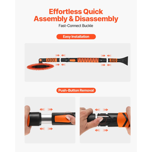 Φτυάρι και βούρτσα χιονιού VEVOR, επεκτεινόμενη σκούπα χιονιού και ξύστρα πάγου 107cm με περιστρεφόμενη κεφαλή βούρτσας 180°, αντιολισθητική λαβή, φορητά εργαλεία αφαίρεσης χειμερινού χιονιού για αυτοκίνητα, φορτηγά, SUV, οχήματα