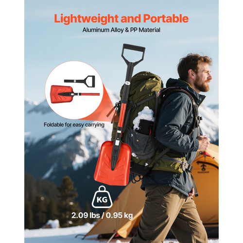 Φτυάρι χιονιού VEVOR για δρόμο, πτυσσόμενο φτυάρι χιονιού 22 cm με λαβή σε σχήμα D, , ρυθμιζόμενο, ελαφρύ εργαλείο αφαίρεσης χιονιού από κράμα αλουμινίου 36-40 ίντσες, μειώνοντας τις καταπονήσεις στην πλάτη για κάμπινγκ κήπου-αυτοκινήτου