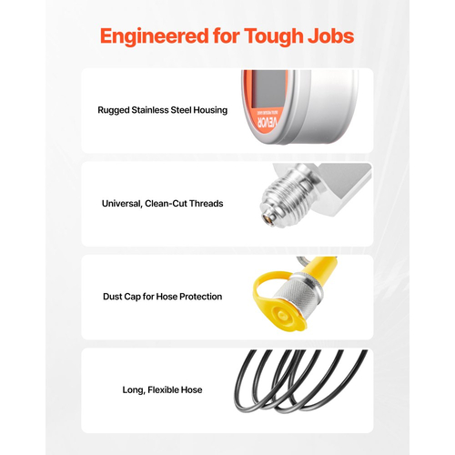 Ψηφιακό κιτ σύνδεσης δοκιμής υδραυλικής πίεσης VEVOR, μετρητής μανόμετρου πίεσης 700 Bar με 1 μετρητή, 1 σύνδεσμο δοκιμής, 1 σύνδεσμο γρήγορης απελευθέρωσης και 1 εύκαμπτο σωλήνα για μηχανήματα κατασκευών εκσκαφέων