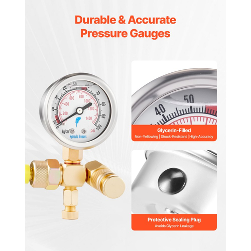 Κιτ πλήρωσης υδραυλικού συσσωρευτή αζώτου VEVOR, κιτ πλήρωσης αζώτου 0-100 Bar, σύστημα δοκιμής πίεσης με 1 μανόμετρο, 1 εύκαμπτο σωλήνα αερίου, 1 σώμα βαλβίδας και 1 προσαρμογέα CGA580 για μηχανήματα κατασκευών