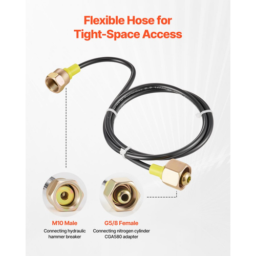 Κιτ πλήρωσης υδραυλικού συσσωρευτή αζώτου VEVOR, κιτ πλήρωσης αζώτου 0-100 Bar, σύστημα δοκιμής πίεσης με 1 μανόμετρο, 1 εύκαμπτο σωλήνα αερίου, 1 σώμα βαλβίδας και 1 προσαρμογέα CGA580 για μηχανήματα κατασκευών