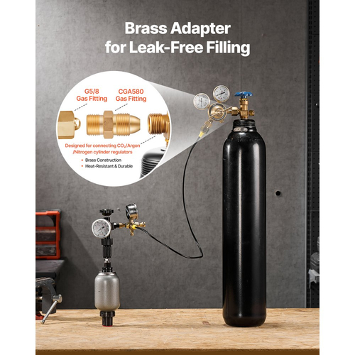 Κιτ πλήρωσης υδραυλικού συσσωρευτή αζώτου VEVOR, κιτ πλήρωσης αζώτου 0-100 Bar, σύστημα δοκιμής πίεσης με 1 μανόμετρο, 1 εύκαμπτο σωλήνα αερίου, 1 σώμα βαλβίδας και 1 προσαρμογέα CGA580 για μηχανήματα κατασκευών