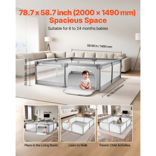 Παιδικό Πάρκο VEVOR, Μεγάλο Πάρκο για Νήπια 2000 x 1490mm, Εσωτερική/Εξωτερική Παιδική Κήπος με Φράχτη και 50 Μπάλες Ωκεανού, Πόρτα με Φερμουάρ & Αναπνέον Δίχτυ, Κέντρο Δραστηριοτήτων Ασφαλείας χωρίς Κενό για Μωρά και Νήπια