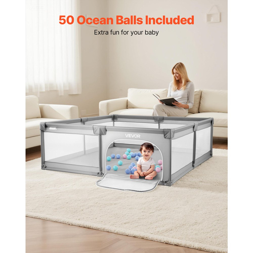 Παιδικό Πάρκο VEVOR, Μεγάλο Πάρκο για Νήπια 2000 x 1490mm, Εσωτερική/Εξωτερική Παιδική Κήπος με Φράχτη και 50 Μπάλες Ωκεανού, Πόρτα με Φερμουάρ & Αναπνέον Δίχτυ, Κέντρο Δραστηριοτήτων Ασφαλείας χωρίς Κενό για Μωρά και Νήπια