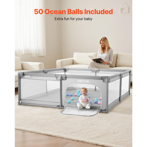 Παιδικό Πάρκο VEVOR, 2000 x 1785mm Πολύ Μεγάλο Πάρκο για Μωρά και Νήπια, Εσωτερική/Εξωτερική Παιδική Κήπος με Φράχτη, Κέντρο Δραστηριοτήτων Ασφαλείας χωρίς Κενά με 50 Μπάλες Ωκεανού, Πόρτα με Φερμουάρ & Μαλακό Αναπνεύσιμο Δίχτυ