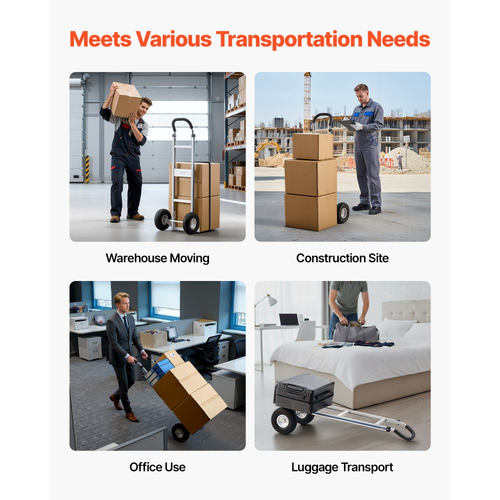 Φορητό καρότσι VEVOR, χωρητικότητα φορτίου 226,9 kg, βαρέως τύπου καρότσι χειρός με αντιολισθητικές ρόδες και λαβή, φορητό καρότσι χειρός από κράμα αλουμινίου με ιμάντα πρόσδεσης για μετακόμιση σε σπίτι, γραφείο, αποθήκη