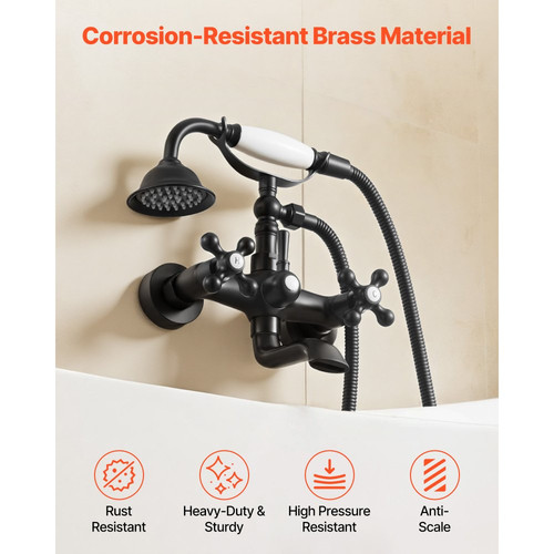 Βρύση μπανιέρας VEVOR με νύχια, Επιτοίχιες βρύσες μπανιέρας με χειροκίνητο ντους, Vintage ματ μαύρο κιτ πλήρωσης μπανιέρας με νύχια, ρυθμιζόμενους βραχίονες περιστροφής και στόμιο περιστροφής 360° για μπανιέρες