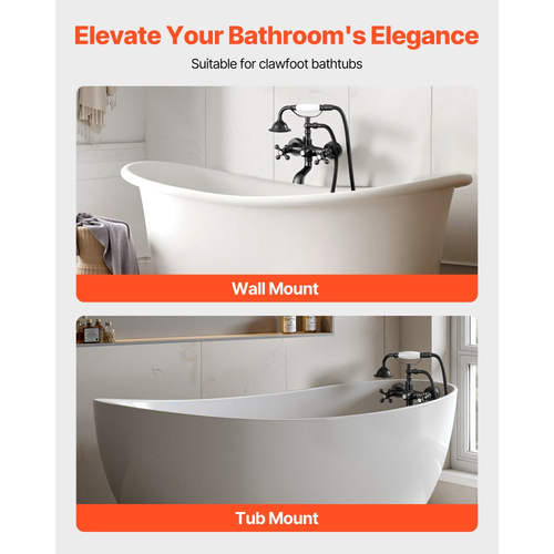 Βρύση μπανιέρας VEVOR με ποδαράκι, Επιτοίχιες βρύσες μπανιέρας με χειροκίνητο ντους, Vintage κιτ ντους με μπρούντζινο βερνίκι λαδιού και γέμιση μπανιέρας με ποδαράκι, ρυθμιζόμενους βραχίονες περιστροφής και στόμιο περιστροφής 360° για μπανιέρες