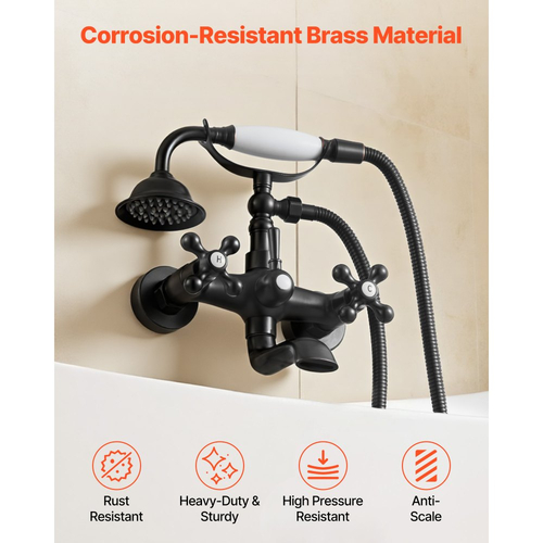 Βρύση μπανιέρας VEVOR με ποδαράκι, Επιτοίχιες βρύσες μπανιέρας με χειροκίνητο ντους, Vintage κιτ ντους με μπρούντζινο βερνίκι λαδιού και γέμιση μπανιέρας με ποδαράκι, ρυθμιζόμενους βραχίονες περιστροφής και στόμιο περιστροφής 360° για μπανιέρες