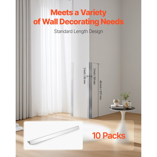 Προστατευτικό γωνιών τοίχου VEVOR από ανοξείδωτο ατσάλι, 50 x 50 x 1217 mm, Συσκευασία 10 μεταλλικών γωνιακών προστατευτικών, διακοσμητικό άκρο από ανοξείδωτο ατσάλι 304, γωνία 90 μοιρών, για προστασία τοίχου σπιτιού, γραφείου, επαγγελματικής χρήσης, με ταινία 3 μέτρων