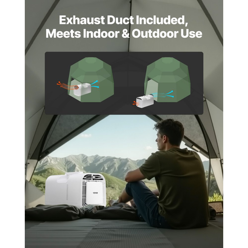 Φορητό Κλιματιστικό VEVOR, Μονάδα Κλιματισμού 3 Ταχυτήτων 4250 BTU με Χρονοδιακόπτη 24 ωρών, Τηλεχειριζόμενο Φορητό Κλιματιστικό Ρυθμιζόμενης Θερμοκρασίας 16-32℃, Για Υπαίθρια Σκηνή, Κάμπινγκ, RV ή Οικιακή Χρήση, Λευκό