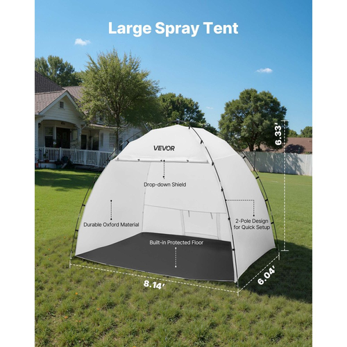 Φορητή σκηνή βαφής VEVOR, Σταθμός σκηνής βαφής 2330 x 1720 x 1900mm, Στέγαστρο ψεκασμού με ενσωματωμένο δάπεδο και πλέγμα, Μεγάλος χώρος, Σκηνές βαφής με ψεκασμό Oxford για ντουλάπια, καρέκλες, τραπέζια