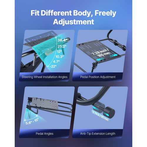 Φορητή βάση τιμονιού VEVOR, πτυσσόμενη και ρυθμιζόμενη βάση τιμονιού, εσωτερικό πλάτος καθίσματος 470 mm, συμβατή με Logitech G923/G920/G29, Thrustmaster T248P, Fanatec, Hori, Mad Catz, μαύρη