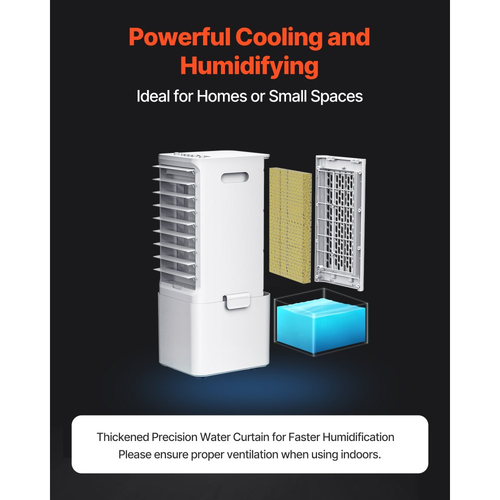 Φορητό Κλιματιστικό VEVOR, Κλιματιστικό Swamp Cooler 9L 550 CFM με Χρονοδιακόπτη 12 ωρών και Τηλεχειριστήριο, Ψύκτης Αέρα με Εξάτμιση 3 Ταχυτήτων με 2 Θήκες Πάγου, Αθόρυβο & Κινητό, Ιδανικό για Εξωτερική & Εσωτερική Χρήση