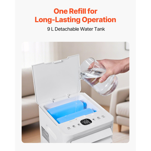 Φορητό Κλιματιστικό VEVOR, Κλιματιστικό Swamp Cooler 9L 550 CFM με Χρονοδιακόπτη 12 ωρών και Τηλεχειριστήριο, Ψύκτης Αέρα με Εξάτμιση 3 Ταχυτήτων με 2 Θήκες Πάγου, Αθόρυβο & Κινητό, Ιδανικό για Εξωτερική & Εσωτερική Χρήση