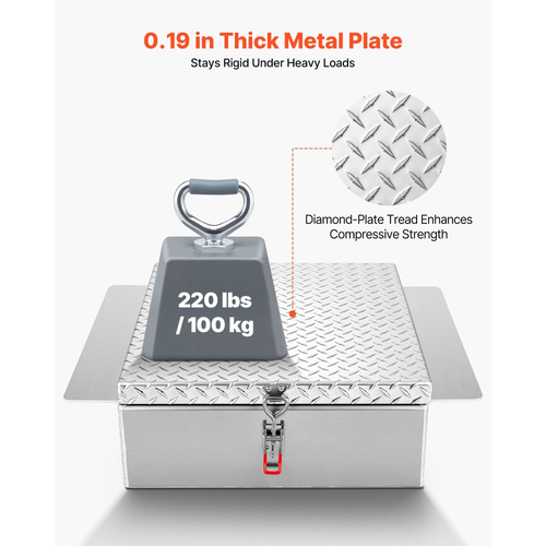 Εργαλειοθήκη VEVOR για καρότσα φορτηγού, βαρέως τύπου κουτί εργαλείων αλουμινίου με πλάκα διαμαντιών, κουτί αποθήκευσης με θήκη εργαλείων που υποστηρίζει έως και 100 kg, ιδανικό για φορτηγό, καρότσα φορτηγού, τροχόσπιτο, ρυμουλκούμενο, 770 x 610 x 230 mm, ασημί