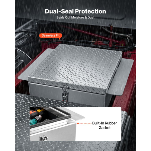 Εργαλειοθήκη VEVOR για καρότσα φορτηγού, βαρέως τύπου κουτί εργαλείων αλουμινίου με πλάκα διαμαντιών, κουτί αποθήκευσης με δυνατότητα οργάνωσης μπαούλου που υποστηρίζει έως και 100 kg, ιδανικό για φορτηγό, καρότσα φορτηγού, τροχόσπιτο, ρυμουλκούμενο, 770 x 610 x 310 mm, ασημί