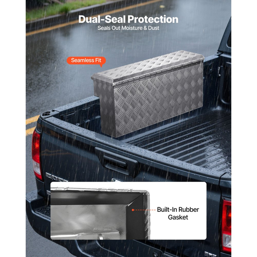 Εργαλειοθήκη καρότσας φορτηγού VEVOR, βαρέως τύπου κουτί εργαλείων αλουμινίου με σχέδια πέλματος, οργάνωση μπαούλου αποθήκευσης με κλειδαριά και κλειδί, ιδανική για φορτηγό, καρότσα φορτηγού, τροχόσπιτο, ρυμουλκούμενο, 864 x 305 x 390 mm, ασημί