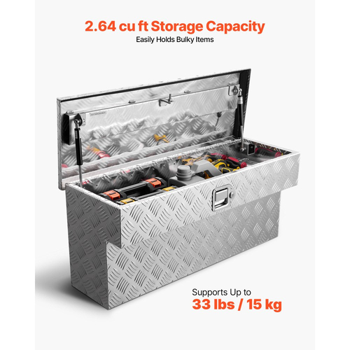 Εργαλειοθήκη καρότσας φορτηγού VEVOR, βαρέως τύπου κουτί εργαλείων αλουμινίου με σχέδια πέλματος, οργάνωση μπαούλου αποθήκευσης με κλειδαριά και κλειδί, ιδανική για φορτηγό, καρότσα φορτηγού, τροχόσπιτο, ρυμουλκούμενο, 864 x 305 x 390 mm, ασημί