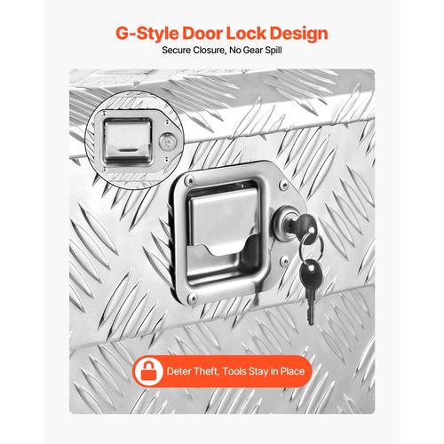 Εργαλειοθήκη καρότσας φορτηγού VEVOR, βαρέως τύπου κουτί εργαλείων αλουμινίου με σχέδια πέλματος, οργάνωση μπαούλου αποθήκευσης με κλειδαριά και κλειδί, ιδανική για φορτηγό, καρότσα φορτηγού, τροχόσπιτο, ρυμουλκούμενο, 1219 x 340 x 330 mm, ασημί