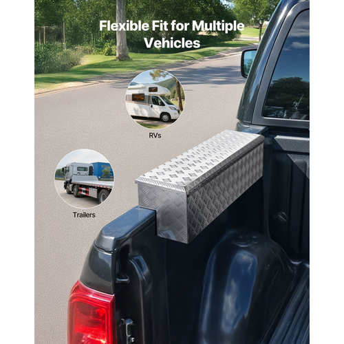 Εργαλειοθήκη καρότσας φορτηγού VEVOR, βαρέως τύπου κουτί εργαλείων αλουμινίου με σχέδια πέλματος, οργάνωση μπαούλου αποθήκευσης με κλειδαριά και κλειδί, ιδανική για φορτηγό, καρότσα φορτηγού, τροχόσπιτο, ρυμουλκούμενο, 1219 x 340 x 330 mm, ασημί