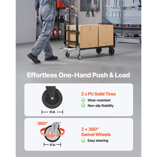 VEVOR 2 σε 1 Πτυσσόμενο Χειροκίνητο Φορτηγά, Χωρητικότητα Φόρτωσης 226,9 kg για Λειτουργία 4 Τροχών, Μετατρέψιμο Χειροκίνητο Φορτηγά με Τροχούς & Ρυθμιζόμενη Λαβή, Φορητό Φορτηγά Τροχήλατου για Μετακίνηση σε Σπίτι, Γραφείο, Αποθήκη