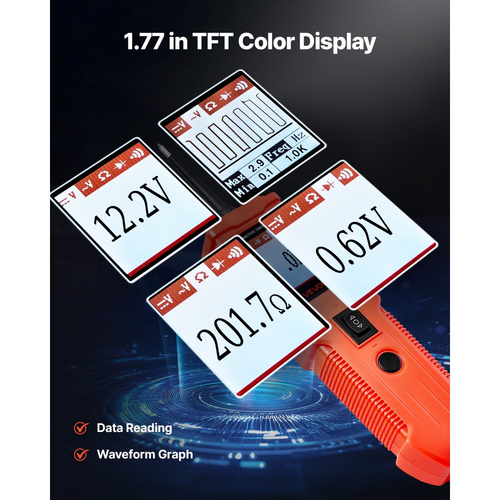 Κιτ ελέγχου κυκλώματος αυτοκινήτου VEVOR, Δοκιμαστής κυκλώματος ισχύος DCV 8 - 35 με έγχρωμη οθόνη TFT και φωτισμό, Ηλεκτρικός αισθητήρας ισχύος αυτοκινήτου 2 σε 1 με καλώδιο επέκτασης 19,7 ft / 6 m