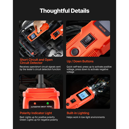Κιτ ελέγχου κυκλώματος αυτοκινήτου VEVOR, Δοκιμαστής κυκλώματος ισχύος DCV 8 - 35 με έγχρωμη οθόνη TFT και φωτισμό, Ηλεκτρικός αισθητήρας ισχύος αυτοκινήτου 2 σε 1 με καλώδιο επέκτασης 19,7 ft / 6 m