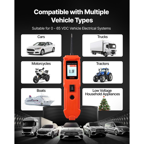 Δοκιμαστής κυκλωμάτων αυτοκινήτου VEVOR, Δοκιμαστής αισθητήρων κυκλωμάτων ισχύος DCV 8 - 35 με έγχρωμη οθόνη TFT και φωτισμό, Δοκιμαστής ισχύος αυτοκινήτου με καλώδιο 13 ft / 4 m, Ηλεκτρικός ανιχνευτής κελύφους ABS