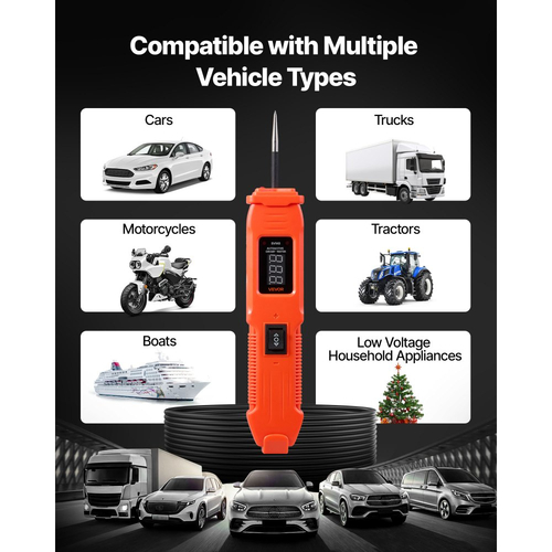 Δοκιμαστής κυκλώματος αυτοκινήτου VEVOR, Δοκιμαστής κυκλώματος ισχύος DCV 6 - 36 με οθόνη LED και φωτισμό, Δοκιμαστής ισχύος αυτοκινήτου με καλώδιο 13 ft / 4 m, Ηλεκτρικός ανιχνευτής κελύφους ABS