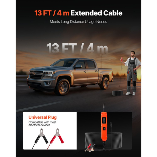 Δοκιμαστής κυκλώματος αυτοκινήτου VEVOR, Δοκιμαστής κυκλώματος ισχύος DCV 6 - 36 με οθόνη LED και φωτισμό, Δοκιμαστής ισχύος αυτοκινήτου με καλώδιο 13 ft / 4 m, Ηλεκτρικός ανιχνευτής κελύφους ABS