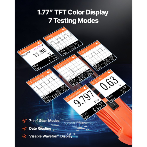 Δοκιμαστής κυκλωμάτων αυτοκινήτου VEVOR, Δοκιμαστής αισθητήρων κυκλωμάτων ισχύος DCV 8 - 35 με έγχρωμη οθόνη TFT και φωτισμό, Δοκιμαστής ισχύος αυτοκινήτου με καλώδιο 19,7 ft / 6 m, Εντοπιστής ηλεκτρικού ανιχνευτή 2 σε 1