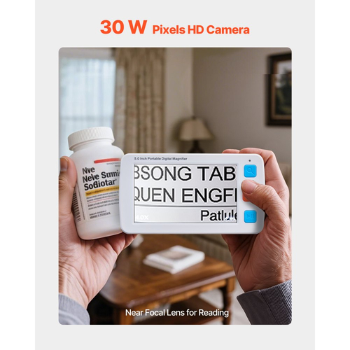 Φορητός Ψηφιακός Μεγεθυντικός Φακός VEVOR, Ηλεκτρονικός Μεγεθυντικός Φακός Βίντεο HD 127 mm για Χαμηλή Έκδοση, Ηλεκτρονικό Βοήθημα Ανάγνωσης με Ζουμ 4X - 32X με Λειτουργία 17 Χρωμάτων, Έξοδο AV, Πτυσσόμενη Λαβή & Φωτεινότητα Οθόνης 5 Επιπέδων