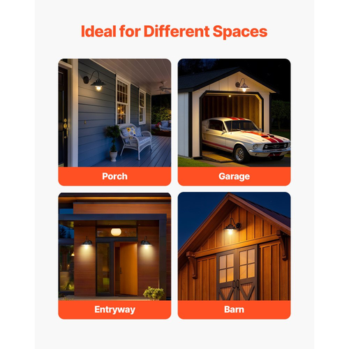 Ηλιακό εξωτερικό φωτιστικό αχυρώνα VEVOR, 3 λειτουργίες φωτισμού και αισθητήρας κίνησης, 1 σετ φωτιστικών με λαιμόκοψη, απλίκα τοίχου αγροικίας, συμβατή με λαμπτήρα E26, αδιάβροχο για βεράντα, σπίτι, είσοδο, γκαράζ, μαύρο