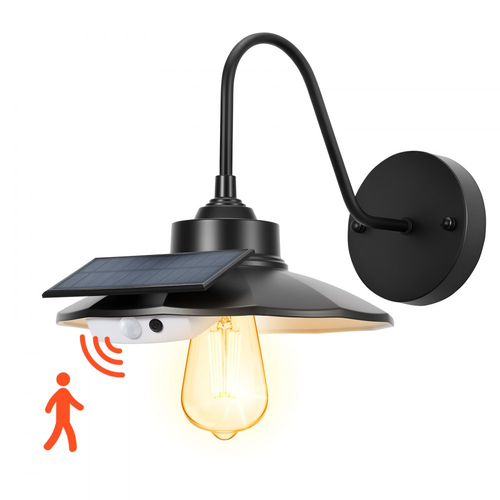 Ηλιακό εξωτερικό φωτιστικό αχυρώνα VEVOR, 3 λειτουργίες φωτισμού και αισθητήρας κίνησης, 1 σετ φωτιστικών με λαιμόκοψη, απλίκα τοίχου αγροικίας, συμβατή με λαμπτήρα E26, αδιάβροχο για βεράντα, σπίτι, είσοδο, γκαράζ, μαύρο