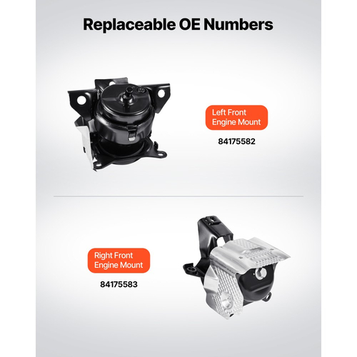 Κιτ αντικατάστασης βάσης κινητήρα VEVOR, σετ 2 τεμαχίων, συμβατό με Chevrolet Silverado 1500 5.3L V8 2014–2018, αντικατάσταση αρχικού αριθμού γνήσιου κωδικού 84175582, 84175583, ασφαλής στήριξη, αριστερές και δεξιές μπροστινές βάσεις