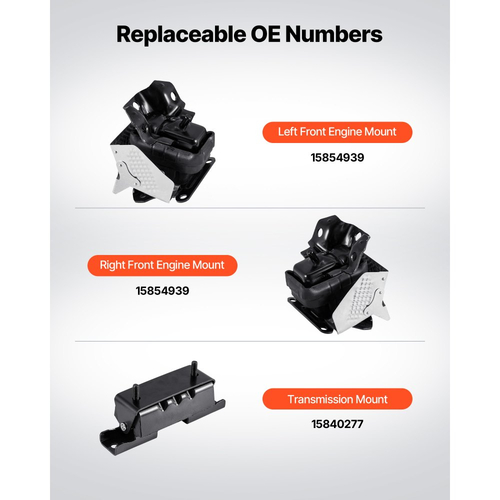 Κιτ αντικατάστασης βάσης κινητήρα και κιβωτίου ταχυτήτων VEVOR, σετ 3 τεμαχίων, συμβατό με Chevrolet Silverado 1500 5.3L V8 2007–2013, αντικατάσταση αρχικού κωδικού A5365, A5365, A2638, ασφαλής υποστήριξη