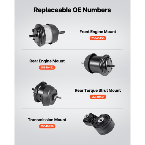 Κιτ αντικατάστασης βάσης κινητήρα και κιβωτίου ταχυτήτων VEVOR, σετ 4 τεμαχίων, συμβατό με Chevrolet Traverse 3.6L V6 2009–2017, αντικατάσταση κωδικού γνήσιου κωδικού A5548HY, A5549HY, A5458HY, A5444, ασφαλής υποστήριξη