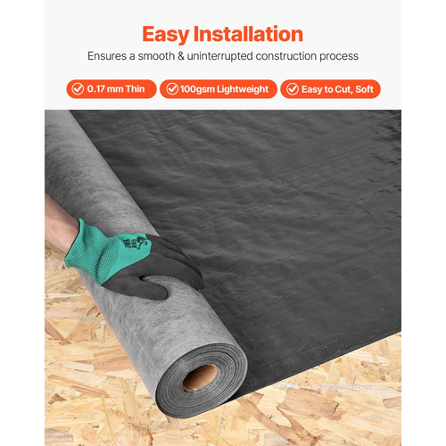 Περιτύλιγμα σπιτιού VEVOR, 1220 x 76200 mm, πάχος φράγματος υδρατμών 0,17 mm, Πλαστικό φύλλο βαρέως τύπου για ανθεκτικό σε σχίσιμο, κάλυμμα φράγματος υδρατμών από ύφασμα για οικιακές και εμπορικές κατασκευές, μαύρο