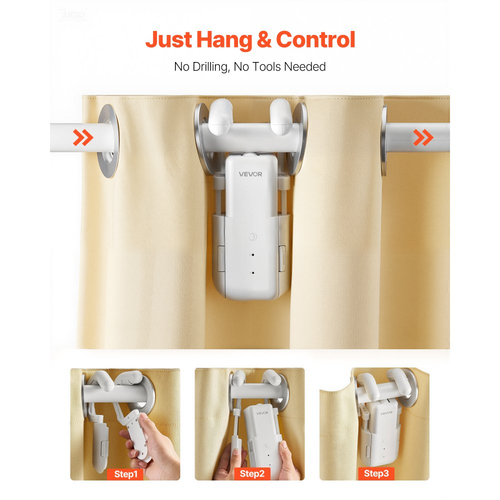Αυτόματο ανοιχτήρι κουρτινών VEVOR, εφαρμογή και τηλεχειριστήριο, συμπεριλαμβάνεται Hub, ηλεκτρικό έξυπνο ανοιχτήρι κουρτινών συμβατό με Alexa και Google Home, χρονισμένο άνοιγμα και κλείσιμο, αθόρυβη λειτουργία, για ρωμαϊκές ράβδους
