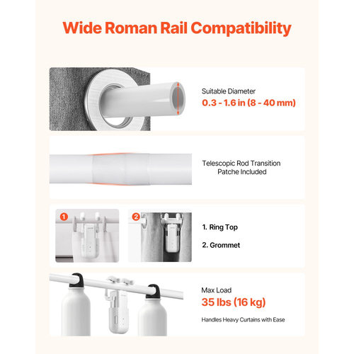 Αυτόματο ανοιχτήρι κουρτινών VEVOR, εφαρμογή και τηλεχειριστήριο, συμπεριλαμβάνεται Hub, ηλεκτρικό έξυπνο ανοιχτήρι κουρτινών συμβατό με Alexa και Google Home, χρονισμένο άνοιγμα και κλείσιμο, αθόρυβη λειτουργία, για ρωμαϊκές ράβδους