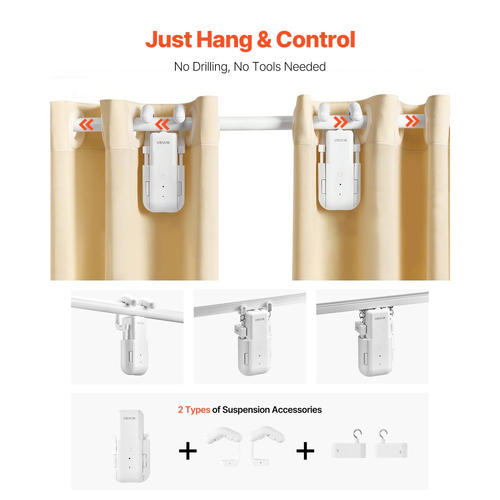 Αυτόματο ανοιχτήρι κουρτινών VEVOR, 2 τεμάχια, εφαρμογή και τηλεχειριστήριο, περιλαμβάνεται hub, ηλεκτρικό έξυπνο ανοιχτήρι κουρτινών συμβατό με Alexa και Google Home, χρονισμένο άνοιγμα και κλείσιμο, για ρωμαϊκές ράβδους, ράγες U/I