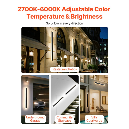 VEVOR Εξωτερικά Φωτιστικά Τοίχου, Πακέτο των 2, Μοντέρνα Εξωτερικά Φωτιστικά Τοίχου με Λωρίδα 1000 mm, 2700K-6000K, IP65 Αδιάβροχο, Αντισκωριακό, Ρυθμιζόμενο Εξωτερικό Φωτιστικό Τοίχου, για Βεράντα Σπιτιού ή Γκαράζ