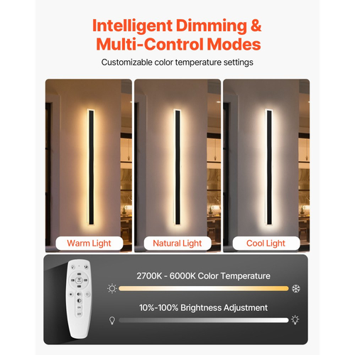 VEVOR Εξωτερικά Φωτιστικά Τοίχου, Πακέτο των 2, Μοντέρνα Εξωτερικά Φωτιστικά Τοίχου με Λωρίδα 1200 mm, 2700K-6000K, IP65 Αδιάβροχο, Αντισκωριακό, Ρυθμιζόμενο Εξωτερικό Φωτιστικό Τοίχου, για Βεράντα Σπιτιού ή Γκαράζ