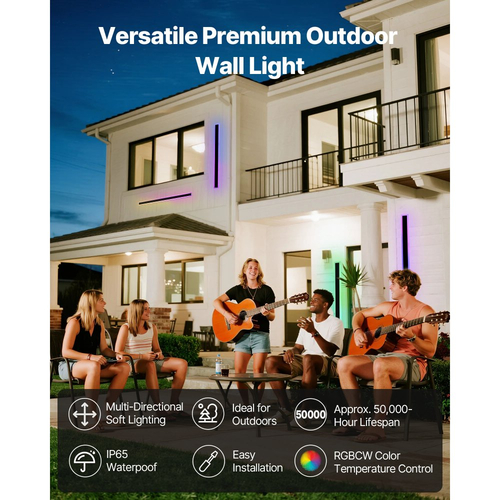 VEVOR Εξωτερικά Φωτιστικά Τοίχου, Πακέτο των 2, Μοντέρνα Φωτιστικά Τοίχου RGB μήκους 1000 mm, 2700K-6000K, IP65 Αδιάβροχο, Αντισκωριακό, Ρυθμιζόμενο Εξωτερικό Φωτιστικό Τοίχου, για Βεράντα Σπιτιού ή Γκαράζ