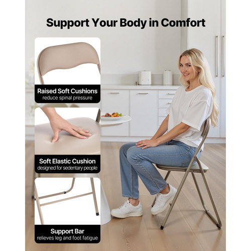 Πακέτο 4 πτυσσόμενων καρεκλών VEVOR, πτυσσόμενες δερμάτινες καρέκλες με μεταλλικό σκελετό βαρέως τύπου και επενδεδυμένο μαξιλάρι, φορητές πτυσσόμενες καρέκλες τραπεζιού με κάρτες, στοιβαζόμενα καθίσματα για σπίτι, αυλή, κήπο, πάρτι, εκδηλώσεις, χακί