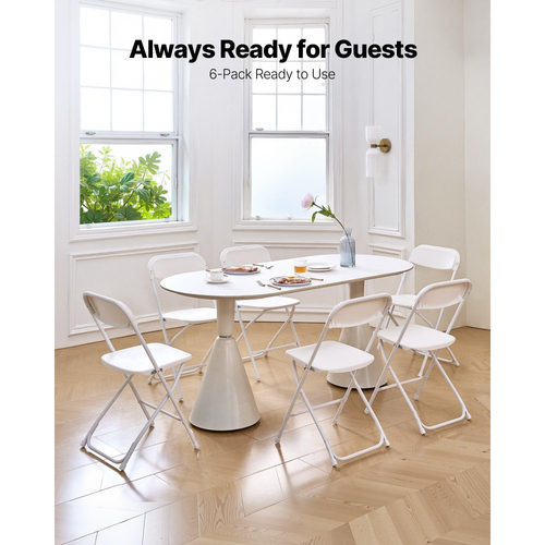 Πακέτο 6 πτυσσόμενων καρεκλών VEVOR, πτυσσόμενες πλαστικές καρέκλες με μεταλλικό σκελετό βαρέως τύπου, φορητές πτυσσόμενες καρέκλες τραπεζιού με κάρτες, στοιβαζόμενα εσωτερικά και εξωτερικά καθίσματα για σπίτι, αυλή, κήπο, πάρτι, εκδηλώσεις, λευκό