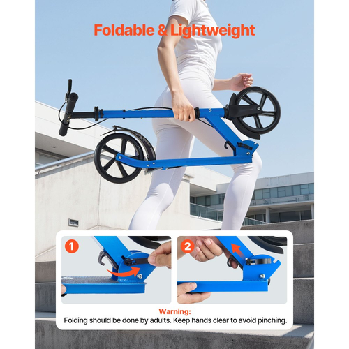 Πατίνι VEVOR για παιδιά 8+ ετών, εφήβους και ενήλικες, δίτροχο πατίνι για νήπια με ρυθμιζόμενο ύψος τιμονιού, φαρδύ αντιολισθητικό δάπεδο, πτυσσόμενο ελαφρύ για αγόρια και κορίτσια έως 99,8 κιλά, μαύρο + μπλε